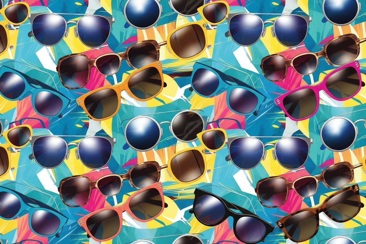 a bunch of Uv sunglase in a backroud formt